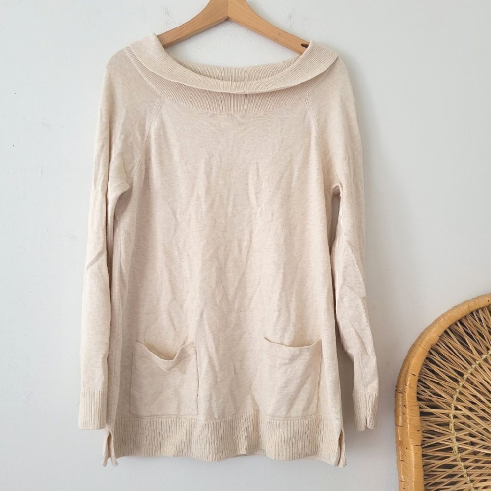 Jean Pierre Neutral Knit Sweater Tunic Long Cream M